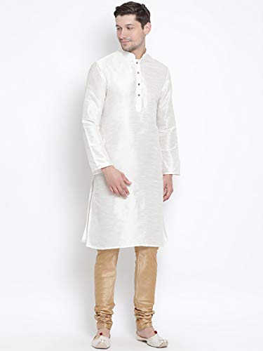 Image of VASTRAMAY Men's Cream Cotton Silk Blend Kurta and Pyjama Set VASMK001CRnPRG 44