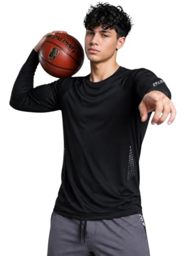 Image of EYEBOGLER Men's Full Sleeve Round Neck Activewear T-Shirt | Dry Fit Sports Top for Gym, Running & Training | Breathable Stretch Fabric | Athletic Fit for Workout & Outdoor Activities