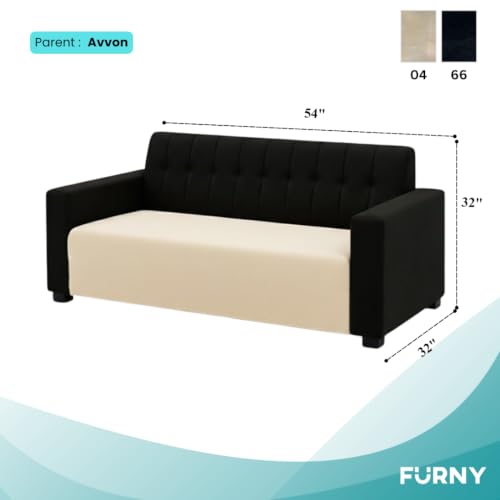Image of FURNY Luxora 2 Seater Fabric Sofa Set (Black-Cream) with Velvet Finish | Durable Comfort | Ideal for Living Room | Breathable material