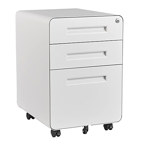 Letaya File Cabinet, 3 Drawer Filing Cabinets for Home Office with Lock Mobile Under Desk Fully Assembled Cabinet (White)