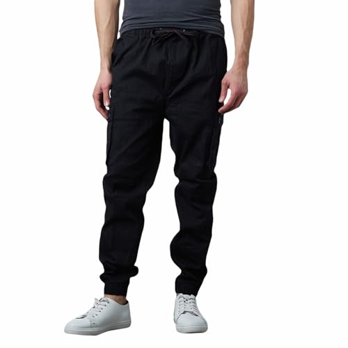 Men's Cotton Twill Cargo Joggers, Multi Pocket, Drawstring Joggers Stretch Pant for Casual, Lounging and Outdoor