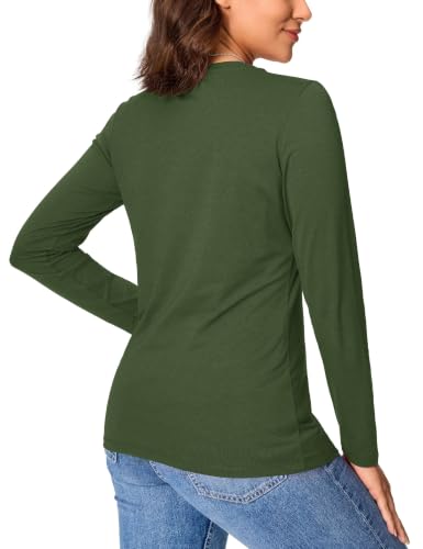 Image of YUCOLEN Long Sleeve Shirts for Women Cotton Crew Neck Casual Tops Fall