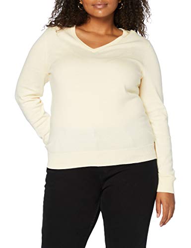 Amazon Brand - Meraki Women's Cotton V Neck Sweater, Off-White (Ivory), EU M (US 8)