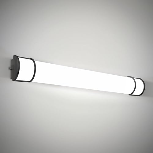 Image of ASD LED 48 inch Vanity Flush Mount Light Fixture, Linear Bathroom Lighting Bar | 3CCT, Dimmable, Energy Star, ETL Listed | 35W 3200LM 3000-5000K 120V | Long Tube Bath Wall Sconce Over Mirror | Black