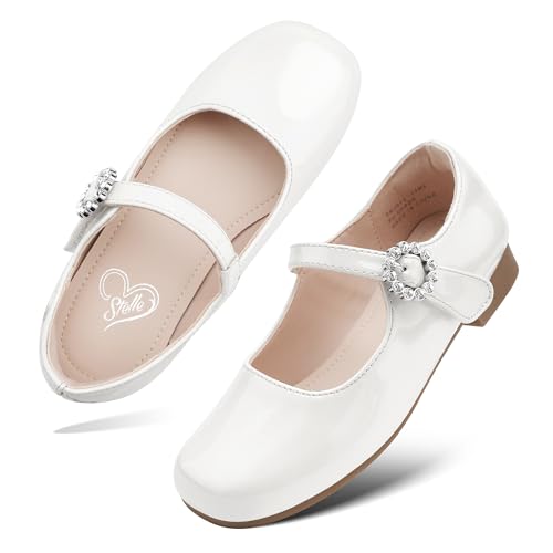 Stelle Girls Dress Shoes White Mary Jane Ballet Flats Flower School Shoes for Wedding Party Toddler/Little/Big Kid
