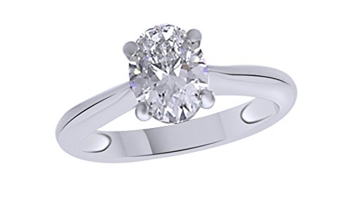 Jewel Zone US Oval Shaped White Cubic Zirconia Anniversary Solitaire Ring in 14k White Gold Over Sterling Silver Size 6