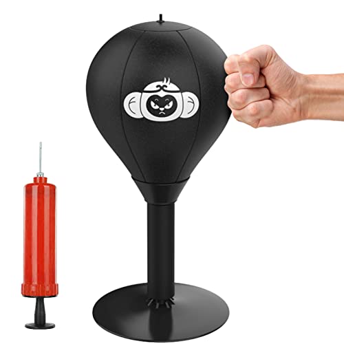Mini Punching Ball De Bureau Avec Ventouse - Ballon De Boxe Anti-Stress Bleu Et Blanc - Inclus Gonfleur - Pour Maison Ou Bureau