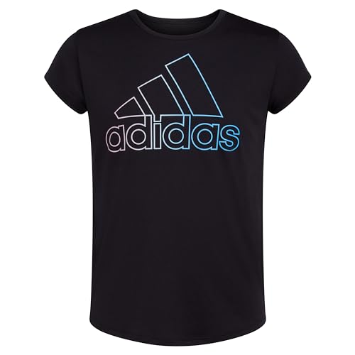 adidas Girls' Short Sleeve Cotton Scoop Neck Tee T-Shirt, Black with Multicolor