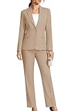 Kelyaa Women's 2 Piece Business Office Suit Lady Peaked Lapel Slim Fit One Button Blazer Jacket and Pants Set Khaki