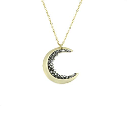 Dainty Jewelry Gold Crescent Moon Necklace Black Diamond Necklace Graduation Gift Gift for Her Celestial Halloween Jewelry Anniversary - ZCMN