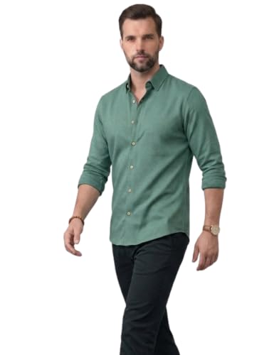 Image of NexaFlair Men's Regular Fit Solid Pattern Laffer Cotton Shirt with Long Sleeve Collared Neck Standard Length and Button Down Closure Type | Mens Casual Shirts | Man's Formal Shirts