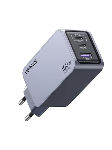 UGREEN Nexode Pro Cargador 100W USB C GAN, Adaptador de Corriente Multienchufe Compatible con Samsung Galaxy S24/ S25 Ultra, MacBook, iPad, iPhone 17 Pro MAX Air/Serie 16 12, Steam Deck