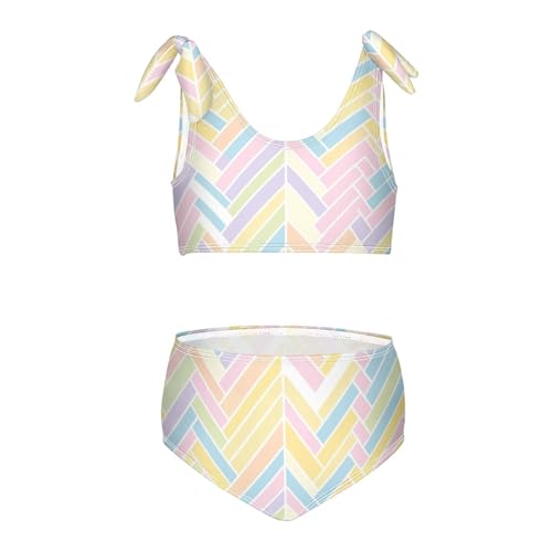 Jamaican Color Zigzag Pattern Girl Two Piece Kids Bikini Set Quick-Dry Swimsuits Swimming Suits Cute Shoulder Strap