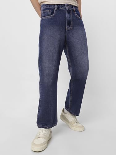 Image of Neostreak Men's Loose Baggy Fit Heavy Washed Jeans Non-Stretchable