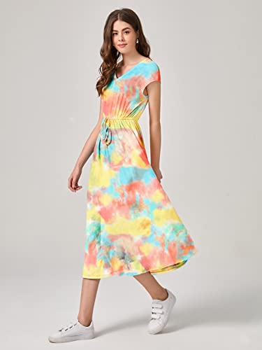 Image of Leriya Fashion Women's Tai-Dye Printed Mesh Rayon Lycra High V-Collar Neck Long Kurti Dresses for Women, A-Line Knee-Length Dress, Midi Western Dress for Women, Short Dress