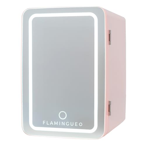 Flamingueo Nevera Pequeña 6,5L - Mini Nevera Espejo y Luz LED, Nevera 12V/220V, Función Frío y Calor, Nevera Cosmeticos, Nevera Skincare, Mini Fridge