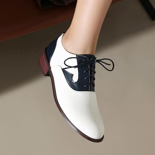 Vintage Mixed Colors Oxfords Lace Up Low Heel Classic Brogue for Women Block Heel Round Toe Mary Jane3