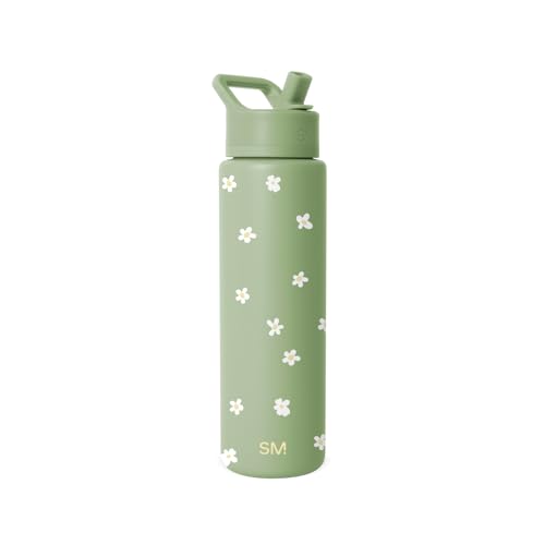 Image of Simple Modern Water Bottle with Straw Lid | Vacuum Insulated Stainless Steel Metal Thermos | Reusable Leak Proof BPA-Free Flask for Sports Gym | Summit Collection | 30oz, Sweet Daisy on Meadow Mist