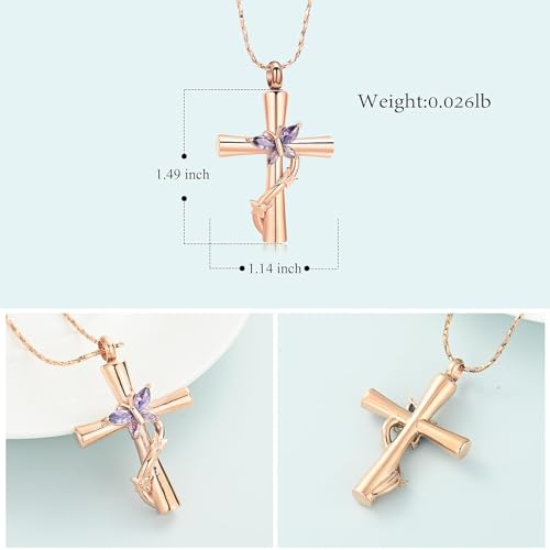 Butterfly Cross Urn Necklace for Ashes Birthstone Cremation Jewelry for Men Women Ashes Pendant Keepsake Memorial Ash Jewelry2