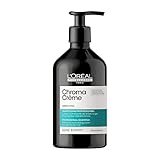 Champú neutralizante para cabello castaño oscuro o negro con Chroma Crème verde para neutralizar instantáneamente todos los reflejos rojizos indeseados y nutrir la fibra sin añadir peso