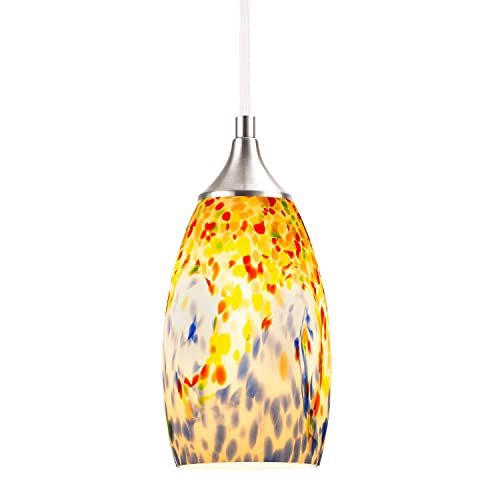 Nalati 1-Light Pendant Light Art Glass Shade Hanging Light With Brushed Nickel Finish For Hallways,Kitchen (Multicolor) #TOP1