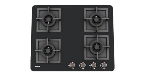 Havells Regio Built-in-HOB 4 Brass Burner LPG Gas Stove | Removable Drip Tray | Soft Touch, Ergonomically Designed Knobs |...