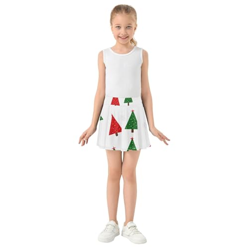 Joisal Tennis Skirts Kids Red Green Christmas Trees Athletic Shorts for Girls Skorts Children Pleated 4t3