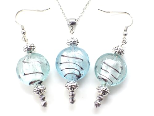 Parure boucles d'oreille et collier en perles bleues pour robe d'été