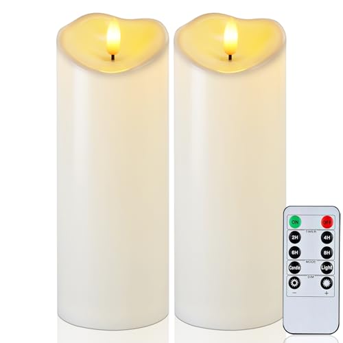 Image of Raycare 8 inchx3 inch Outdoor Waterproof Flameless Candles with Remote and Timer, Battery Operated LED Electric Fake Pillar Candle for Christmas Home Wedding Decor, Ivory White, Set of 2