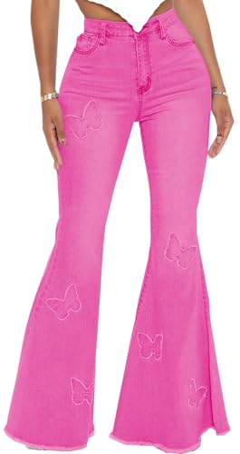 Women Bell Bottom Jeans High Waisted Flare Jean Ripped Hole Classic Denim Bell Bottom Pants