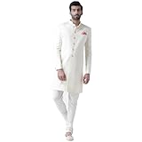 KISAH Sherwani for Men Wedding – Jacquard Indo Western Sherwani with Churidar | Designer Ethnic Outfit for Groom & Festivals, Off White, 40
