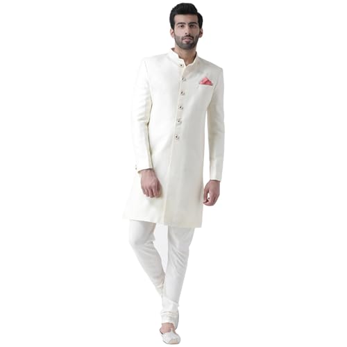 Image of Kisah Men's Silk Blend Textured Sherwani Set Regular Fit | Wedding, Festive & Occasion Wear