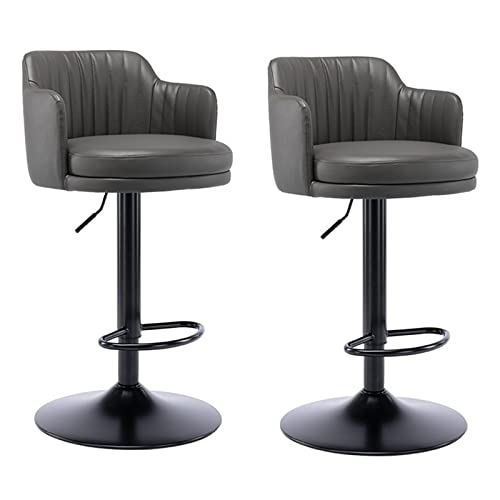 Juego de 2 taburetes de bar con altura de mostrador giratorios ajustables con respaldo para isla de cocina, asiento tapizado con estructura de metal negro y cuero napa, para cocina, bistró, pub,