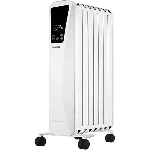Bastilipo Fenix2-2000, Oil radiator - 2000W power - LED touch screen - 3 power levels - Fireplace effect - 9 elements, white