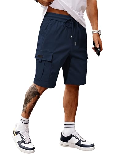 Image of JMIERR Men's Casual Stretch Cargo Shorts | Drawstring Elastic Waist, Multi Pockets, Summer Work Short, Classic
