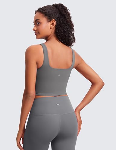 Image of CRZ YOGA Butterluxe Square Neck Crop Tank Top | Light Support, Removable Pads, Yoga, Extremely Soft, Wide Straps, Longline Sports Bras for Women