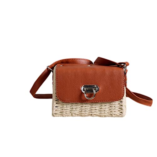 Handwoven Square Rattan Bag for Women Straw Crossbody Purse Leather Strap Handbag Shoulderbag Natural and Chic