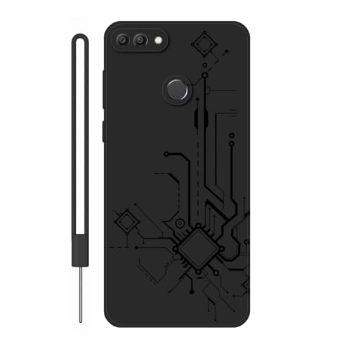 Sunrive Funda Compatible con Huawei Y9 (2018),Slim Fit Gel Mate Carcasa Case Bumper de Impactos Espalda Cover (Negro)+1 X Correa