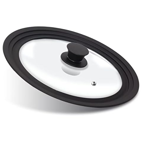 ANAEAT Silicone Universal Lid for Pots, Pans and Skillets - Tempered Glass Covered with Heat Resistant Silicone Rim Fits 26cm, 28cm & 30cm Diameter Cookware -Easy to Use Replacement Frying Pan Cover Cover