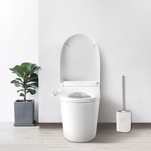 Image of Toilet Brush- Stylish Relief Letters Design Gray & White Toilet Bowl Brush and Holder Set - Premium Toilet Cleaner Brush with Elegant Toilet Brush and Holder for Modern Bathrooms（Gray＆White）