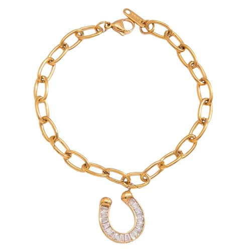 Bracelet à perles fer à cheval en zirconie et trombone plaqué or pour femme