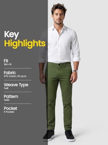 Image of Beyoung Cotton Lycra Classic Fit Chino Pants for Men | Casual Pants | Stretchable Chinos | Slant Pockets | Chino Trousers