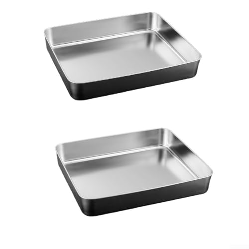 Juego de 2 cacerolas rectangulares de tiramisú de acero inoxidable para horno y preparación de cazuelas y apilables