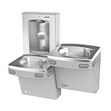 VersaCooler Wall Mount Bi-Level Indoor Double Water Drinking Fountain with Electric Bottle Filling Station, in Greystone Stainless Steel, Built in Water Filter, 8GPH - 18' D x 34' W x 38' H
