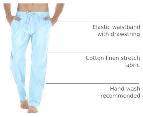 Image of Mens Loose Fit Linen Pants Casual Lightweight Drawstring Stretch Cotton Linen Pants for Men Summer Beach