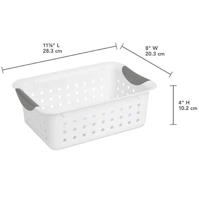 Sterilite 12-Pack Ultra Basket, Open Plastic Bins, Countertop, Cabinet and Closet Organizer, White, Small