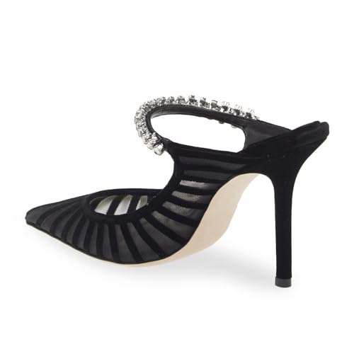 Vaslemuse Women Rhinestone Strap Heel Mules Bridal Pointy Toe Stiletto Heels Dress Pumps Slip On for Wedding Party2