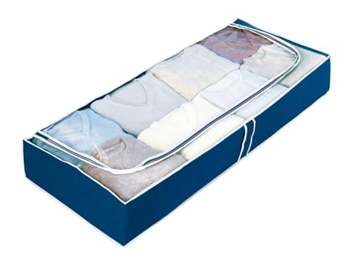 WENKO Unterbettkommode Air, Aufbewahrungstasche für Textilien, mit Sichtfenster und 3-Seiten-Reißverschluss, schützt vor Motten, Staub &Schmutz, atmungsaktives Vlies-Material, 105 x 15 x 45 cm, Navy WENKO Unterbettkommode Air, Aufbewahrungstasche für Textilien, mit Sichtfenster und 3-Seiten-Reißverschluss, schützt vor Motten, Staub &Schmutz, atmungsaktives Vlies-Material, 105 x 15 x 45 cm, Navy