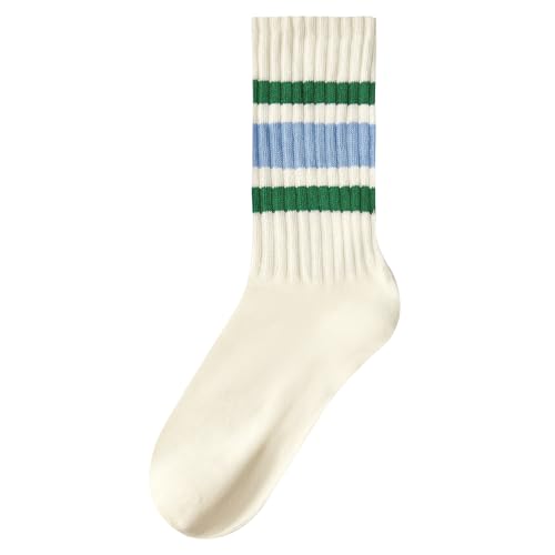 Image of Vintage Striped Crew Socks Slouchy Calf Tube Socks for Women and Men | Retro Athletic Mid-Calf Socks, Stretchy Knit Casual Comfort for Running Golf Tennis Volleyball & Daily Wear