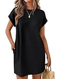 LILLUSORY Womens Summer Casual Short Sleeve T Shirt Dress 2025 Spring Vacation Beach Mini Sundress Loose Clothes with Pockets Black M